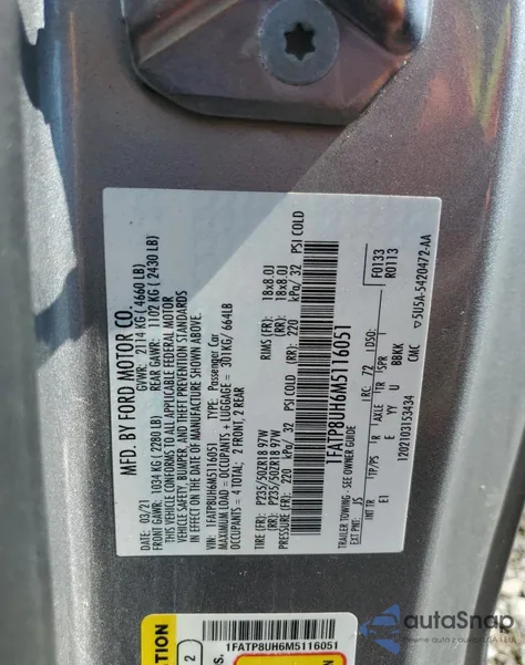 2021 Ford Mustang from USA, damaged, VIN 1FATP8UH6M5116051